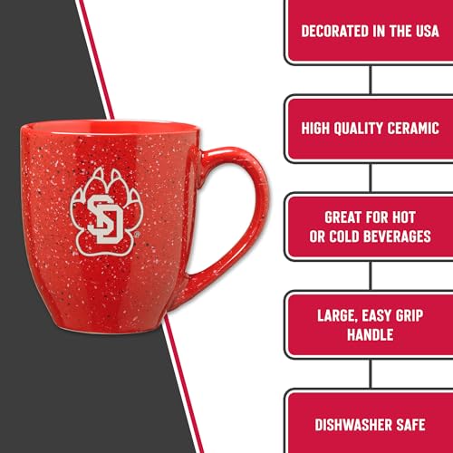 Image of Rico Industries NCAA South Dakota Coyotes Red Personalized 16 oz Team Color Laser Engraved Speckled Ceramic Coffee Mug