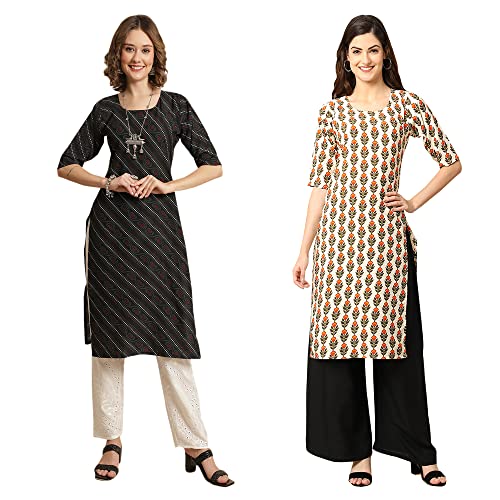 Image of Pinkmint Women's Crepe Digital Print Straight Kurta [Pack of 2]
