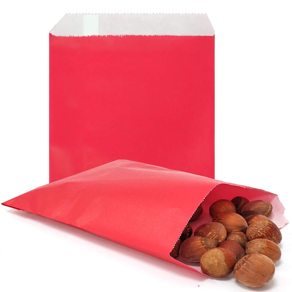 AZOWA Candy Buffet Bags Red Color 6 x 9 In Large Paper Treat Bags Pack of 100