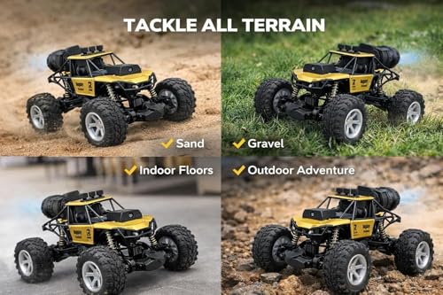 Image of Prime Brands Rock Crawler with HD Video Camera & Mobile App Control, 60+ Ft Range, Mist Spray Off-Road Truck, Rechargeable with Type-C Port, Shock Absorber All Terrain Toy Car with Gun Remote (Golden)