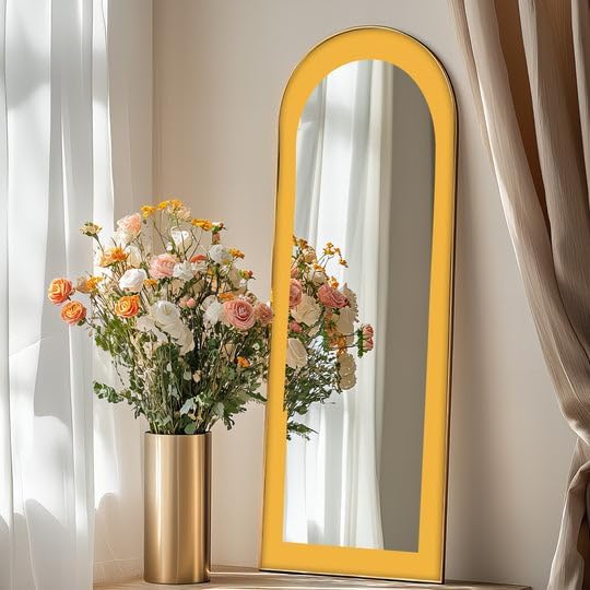 23,5’’W x 67’’ Sunburst Edge – Radiant Yellow-Orange Arch Floor Mirror Full Lenght Mirror - Arch Full Body Stained Floor Mirror with Gold Frame