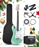 Professional/Beginner Electric Guitar Kit - Beginner electric guitar kit is perfect for adults, featuring a full size electric guitar along with an amplifier, tuner, strap, capo, noiseless cable, 4 picks, tremolo arm, spare strings, and a wrench.Idea...