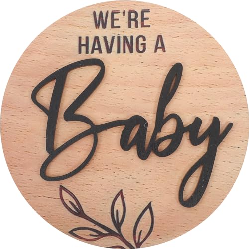 Vaguelly We’re Having a Baby Pregnancy Announcement Sign Round Birth Announcement Card Wooden Plaque