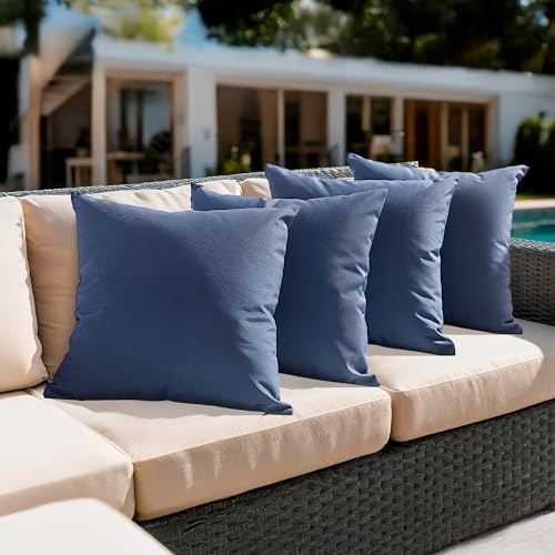 Amazon Basics 4-Piece Outdoor Decorative Throw Pillow Covers Water Resistant All-Weather Pillow Protectors for The Garden Patio Balcony Couch and Sofa 18 x 18 Inches Navy Blue
