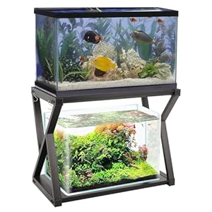 SMONTER Fish Tank Stand 40 Gallon Aquarium Stand Metal Heavy Duty Turtle Tank Shelf with Hooks, L36.6*W18.1*H28, Black Oak Grain (Stand Only)