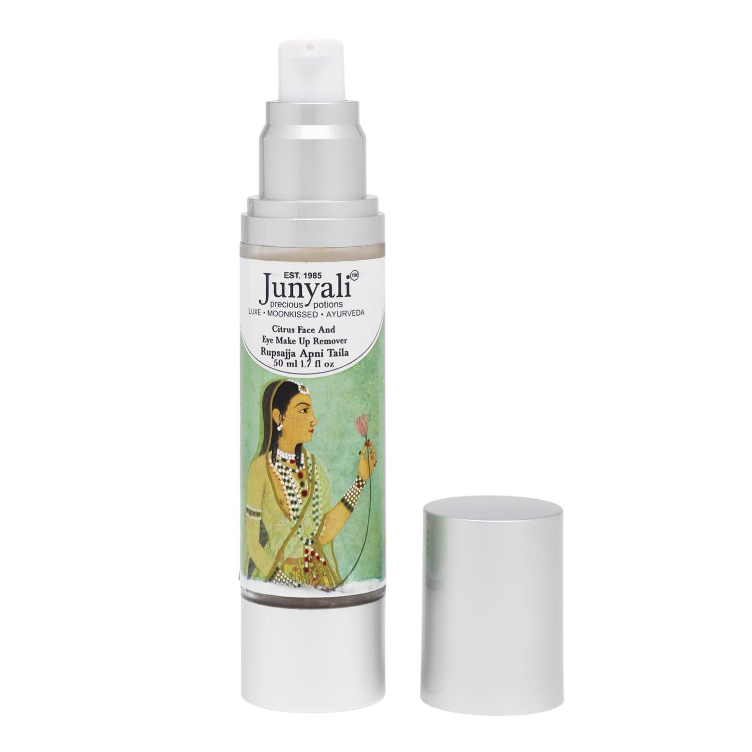 Junyali Citrus Eye Makeup Remover Oil - 50ml Ayurvedic Blend for Gentle Makeup Removal, Dryness & Dullness Relief with Neroli, Clary Sage, Ylang-Ylang & Camellia Oils Organic Formula 1