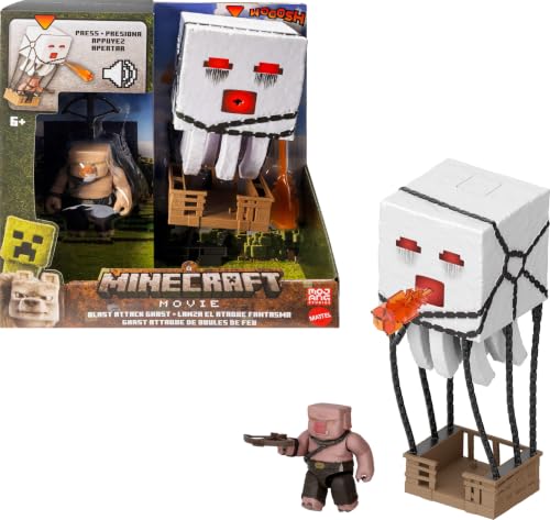 Mattel Minecraft Action Figure Set, Blast Attack Ghast with Lights, Sounds, Launcher & Projectile, Plus Piglin Warrior Inspired by the Movie - image 1