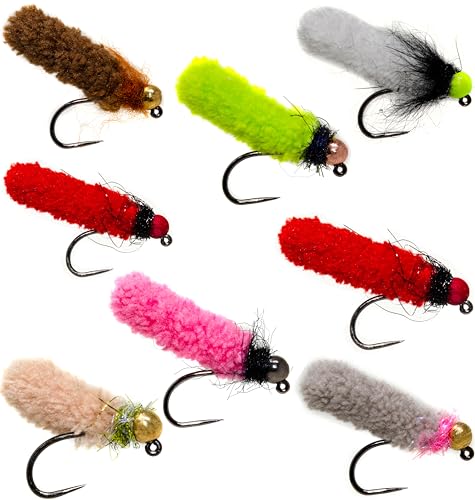 12 Guide Recommended Tungsten Beadhead Mop Flies Assortment | Mop Jig Tungsten Bead and Barbed Hooks | Fly Fishing Flies for Trout Size #10, #12, #14