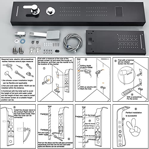 Panel de Ducha LED con Torre de Masaje, Chorros Corporales, Impermeable, Cascada y Lluvia, Acero Inoxidable miniatura 7