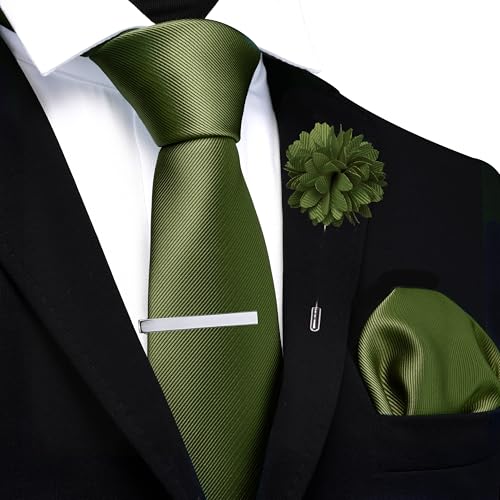 Image of Branduce 3.15 inch（8cm） Solid Formal Tie and Pocket Square Plain Necktie Lapel Pin and Tie Clip Set for Men