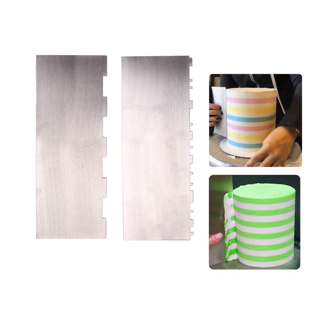 Sunormi 2 Styles Stainless Steel Wide Stripes Comb Cake Scraper Side Edge Smoother Striped Icing Buttercream Tall Cake Decorations Tool