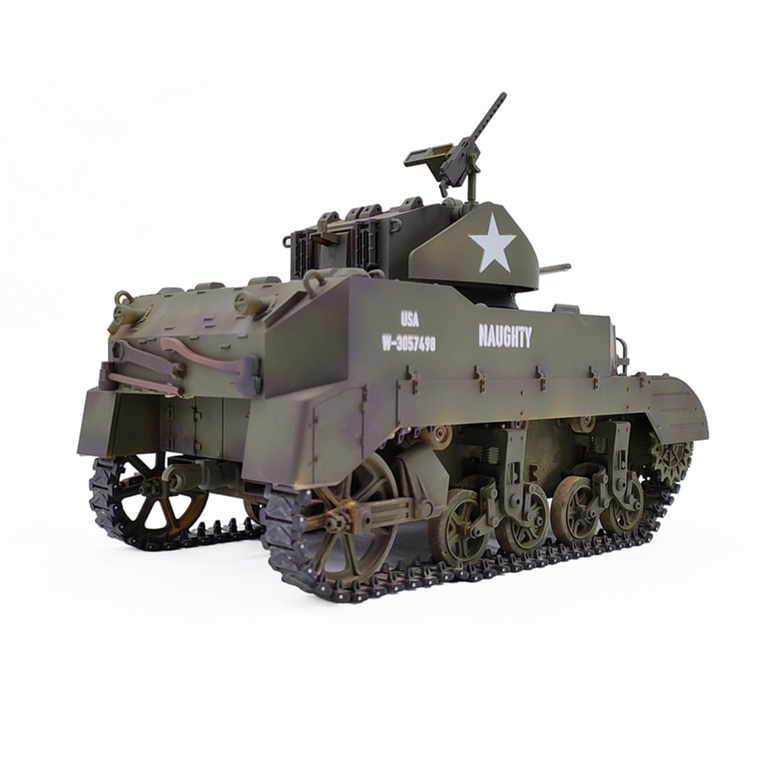 YUTT Rc Military Truck, 1/16 2.4G US M5A1 Stauart lekki czołg symulowany model pojazdu wojskowego z dźwiękiem światła dymnego
