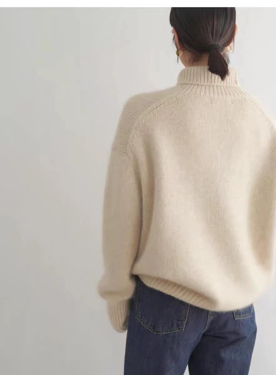 Kaszmirowy sweter z wysokim dekoltem, ciepłe dzianinowe kaszmirowe swetry damskie przytulne miękkie swetry z golfem, ponadwymiarowe topy dla kobiet (beżowy, M (40-50 kg))