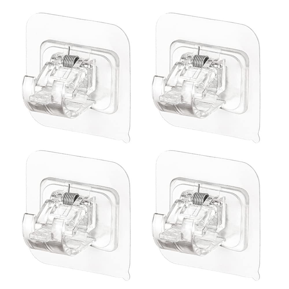 YUEYIXII 4 Pcs Self Adhesive Curtain Rod Bracket No Drill Drapery Hook Holder Clear Curtain Hooks Towel Rod Fixing Rod Holder for Home Bathroom Kitchen Hotel