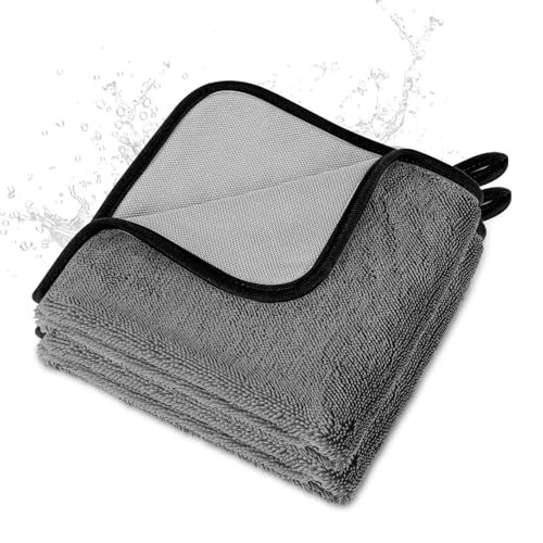 Aomig Bayetas Microfibra, Paquete de 2, 60x40 cm Paños Microfibra Extra Absorbentes, Trapos de Cocina, Toalla Secado Coche, Limpieza por Ambos Lados, sin Pelusa, sin Arañazos, Secado Rápido, Gris