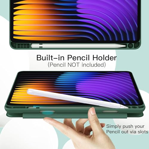 Image of TGK Rotating Case for Xiaomi Mi Pad 7 11.2 inch /Pad 7 Pro with Pencil Holder Trifold Stand Cover Clear Back (Forest Green)