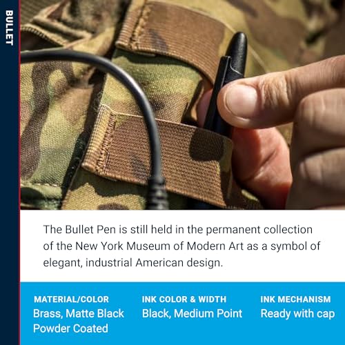 Image of Fisher Space Pen Matte Black Bullet Pen, Pressurized Ballpoint Pen, Compact Size, Writes Upside Down, Extreme Temperatures, Smooth Black Ink, Medium Point, Pocket Clip, Made in the USA