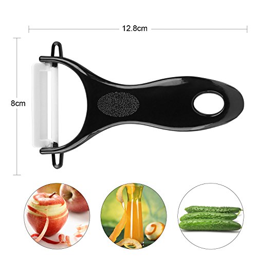 Foto von Ballery Keramikmesser Set, Professionelle Küchenmesser aus keramisch 4-teilig Messer (6 Zoll Chefmesser, 5 Zoll Mehrfunktionalmesser, 4 Zoll Obstmesser, 3 Zoll Obstmesser) und 1 Sparschäler – Weiß