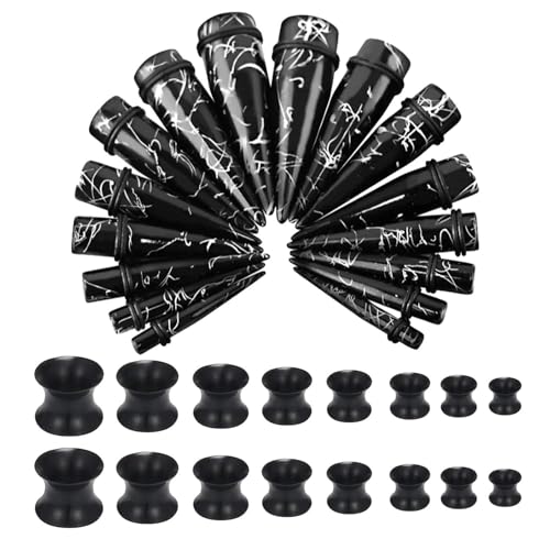 Crdifu 32 pares Kit de Estiramiento de Oreja Tapones Acrílico Silicone Calibres Grandes Expansores Túnel Piercing Joyería(6-20mm)