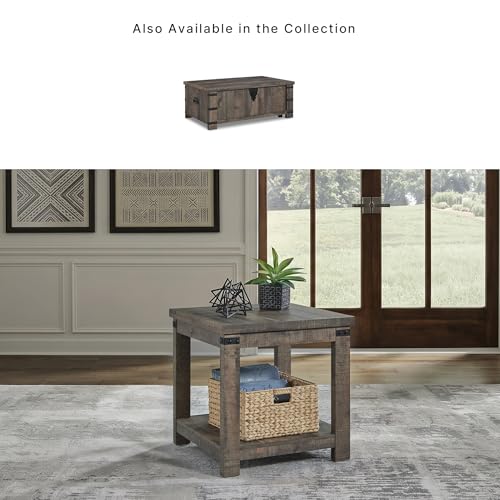 Signature Design by Ashley Hollum 24 Inch Square End Table - Rustic Brown Side Table with Storage Shelf by Signature Design by Ashley - Image 6