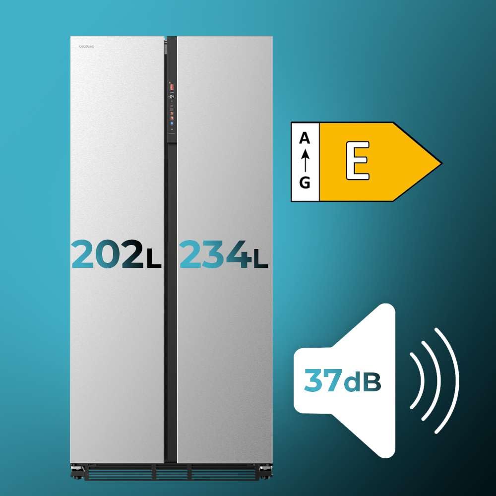 Cecotec Réfrigérateur américain Bolero CoolMarket SBS 436 SBI Inox E. Réfrigérateur américain inox, 436L, Total No Frost, Inverter Plus, MultiAirFlow, refroidissement rapide, congélation rapide.