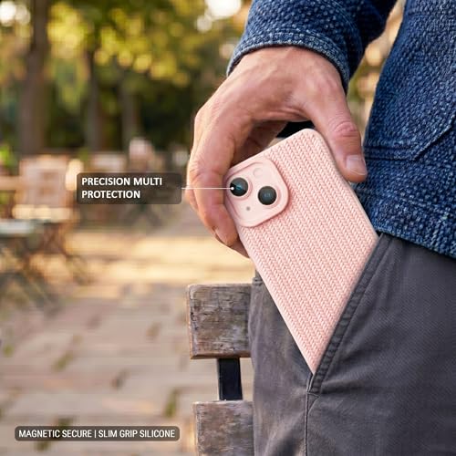 Image of amazon basics Luxury 3D Knitted Texture Soft Silicone Back Cover for iPhone 14 | Slim Fit Shockproof Case with Camera Protection & Non-Slip Grip - Pink