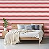 Self Adhesive Feature Removable Abstract Seamless geometric Horizontal striped red white stripes Peel and Stick Vinyl Wallpaper Roll, Sticky Lining Paper for Bedroom, Living Room, Kitchen Walls #2