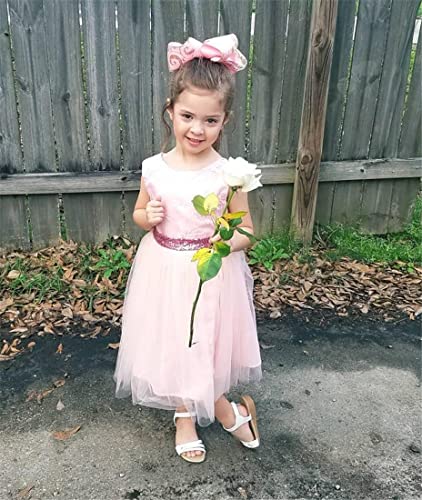 Dresses For Girl Kids Sequins Summr Flower Girl Dress For Weddings Communions Kids A Line Knee Ball Gown Outfits Casual Lace Skirt 9 18 Months(Pink, 90) #TOP1