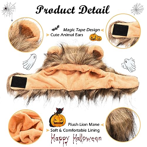 Image of Cat Halloween Costumes - Lion Mane Wigs for Cat Costumes, Adjustable Comfortable Funny Pet Kitten Cats Dress Up Clothing Accessories for Halloween Christmas Festival Party, Grey