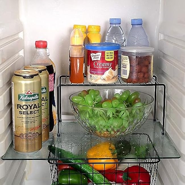 Mini Kitchen Shelves - Cabinet Storage Shelf Rack, Organization for Kitchen, Bathroom, Pantry, Desk & Home Office - Non-Slip Plastic Feet (Black, Set of 6)