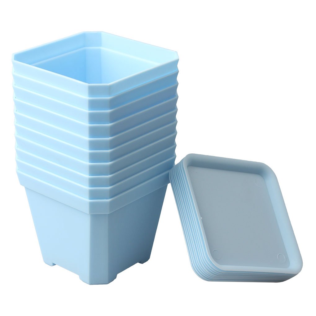 BangQiao 3.90 Inch Square Plastic Plant Pots and Plastic Starter Pots Pack of 10, Blue