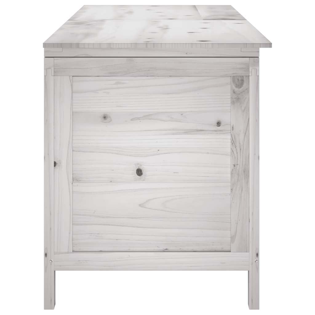 Skrzynia ogrodowa, biała, 150 x 50 x 56,5 cm, z litego drewna, do przechowywania, odporna na warunki atmosferyczne, zamykana, do ogrodu, na balkon, taras, z uchwytem i zawiasem