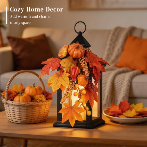 Image of Fall Lanterns Decorative Indoor & Outdoor, 14 inch Harvest Home Decor Lantern