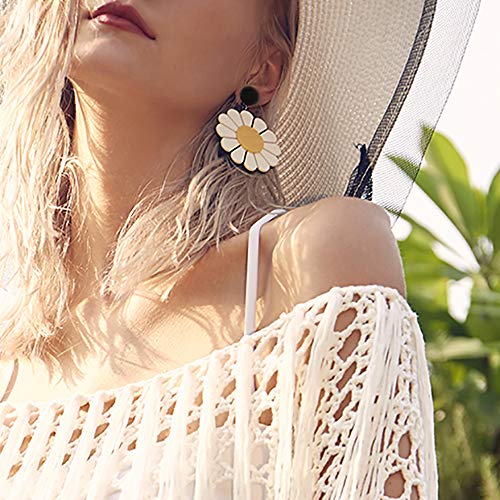YOOE Acrylic Big Daisy Flower Dangle Earring. Exaggeration White Daisy Eardrop, Geometric Circle Semicircle Sun Flower Dangler Earring3