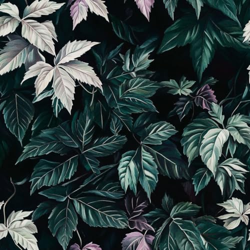 Papel pintado autoadhesivo Hojas de plantas Hojas negras verdes y doradas con brillo Papel tapiz adhesivo para sala de estar dormitorio papel tapiz art déco impermeable papel tapiz de vinilo con reve