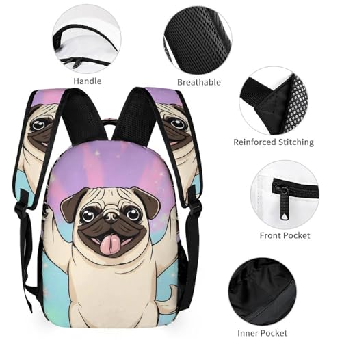 Backpack Bookbag Set Tie Dye Cute Pug Backpack with Lunch Bags and Makeup Bag Shoulder Bag with Lunch Box Storage Bags3