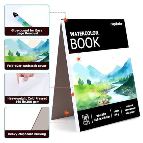 Image of Watercolor Paper Pad, 9 inchx12 inch Water Color Paper, 140lb /300gsm Artist Painting Drawing Paper Book, Art Supplies for Adults Kids, Watercolors, Watercolor Paint Set, Sketchbook, Journal, Black