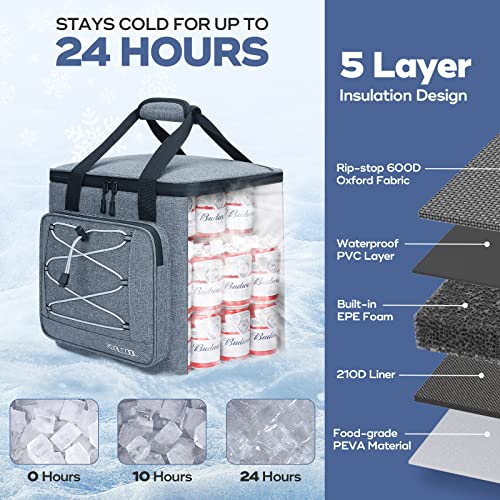 Soft Cooler Bag 35/45Can, Collapsible Cooler Insulated Leak Proof, Large Lunch Box for Men Women, Soft-Sided Cooler for Picnic, Grocery, Beach, Camping, Travel - Image 3