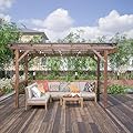 KEIKI 13' x 6.5' Wooden Grill Gazebo Metal Roof, Bulbs, Bar Counters, Patio Hardtop Grill Pergola, BBQ Canopy for Outdoor Patio, Lawn, Garden, Backyard