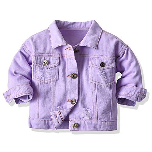 JunNeng Baby Toddler Boy Ripped Denim Jacket Kid Jean Jacket Button Coat Outerwear,Purple