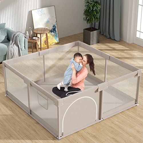 Image of MLOONG Baby playpen for Toddlers,47x47inch Baby Play Pen,Large Sturdy Baby Playard,Indoor Kids Activity Center with Anti-Slip Base,Small Baby Fence Play Area(Gray)