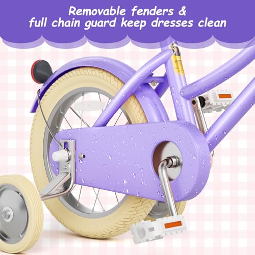 Image of Glaf Girls Bike with Training Wheels Toddler Kids Bike for 2-12 Years Old 12 14 16 18 20 Inch Children Cruiser Bicycle with Adjustable Seat and Handlebar (Purple, 12 Inch with Training Wheels)