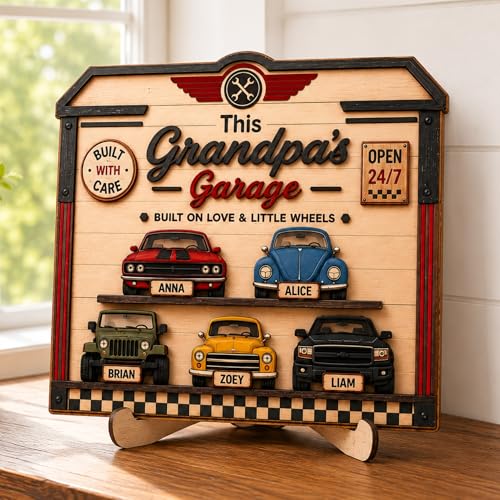 Personalized Grandpa's Garage Wood Sign, Custom Grandkids Name Car Sign, Grandpa Gift from...