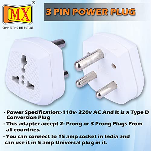 Image of MX 5A to 15A Converter Plug | 3-Pin Universal Adapter | Heavy-Duty Power Converter Socket | Universal Socket Plug (15 AMP to 5 AMP 3 Pin Conversion Plug, Pack of 5)