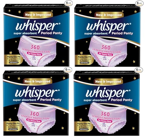 Whisper Super Absorbent Period Panty 6+6+6+6 units (pack of 4) 360 Degree Leakage Protection for Heavy Flow, Panty like Fit for Full back Coverage, Absorbs Heavy Gushes, Silky Soft, Comfortable Feel (B0DDPKWTM2) Amazon Price History, Amazon Price Tracker