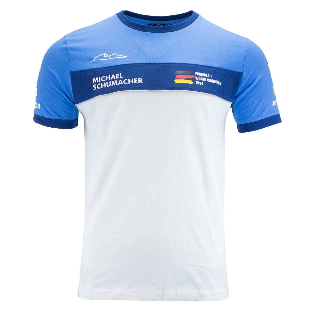 Michael Schumacher T-Shirt World Champion 1994 Blue/White (DE/NL/SE/PL, Alphanumeric, M, Regular, White), White, M