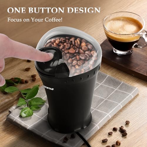 Foto von Aigostar Kaffeemühle Elektrisch Gewürzmühle Kaffee Mühle für Kaffeebohnen, Getreide, Gewürze und Nüsse, Edelstahl Schlagmesser, 60g Bohnenbehälter, Elektrische Propellermühlen, 200 Watt, Schwarz
