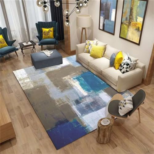 Tapis antidérapant lavable en machine bleu 100x150 pour salon - 2