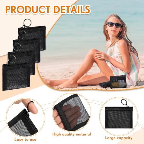 Image of Jexine 60 Pcs Mini Zipper Mesh Bags 4 inch x 3 inch Nylon Coin Pouch, Black