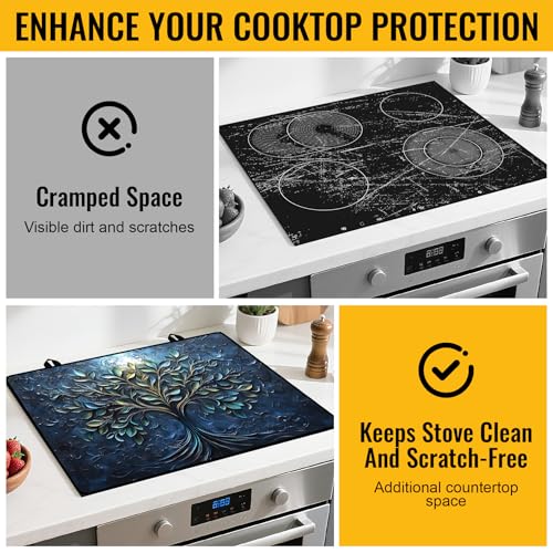 Image of NYZE Stove Cover for Electric and Glass Stove Tops 3-in-1 Stove Mat, Heat Resistant Counter Protector Mat, Non-Slip Surface & Drying Rack (Blue Tree, 28.5 inchLx20.5 inchW)